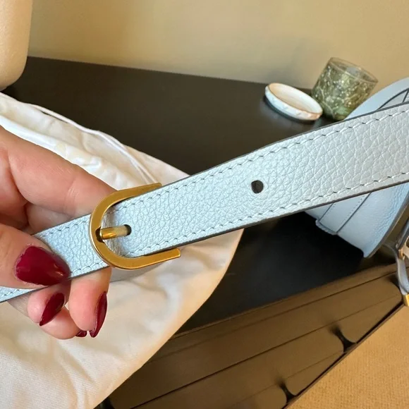 Chloe Light Blue Small Marcie Crossbody Bag with Gold Accents - Picture 8 of 14